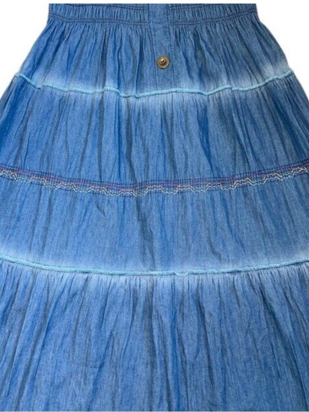 Anthropologie Lapis Tiered Denim Maxi Dress Large - Picture 6 of 14